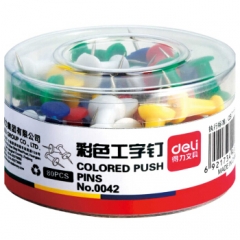 得力（deli） 0042彩色工字钉 绘画图钉软木板留言图钉 80枚/盒 办公用品   BG.348