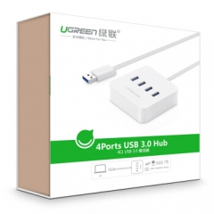 绿联 USB3.0分线器 高速4口HUB扩展坞集线器分支器 台式机笔记本电脑一拖四转换器带电源接口 0.5米(30201) 白色    PJ.637