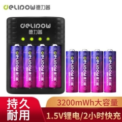 德力普（delipow）充电电池 5号充电锂电池1.5V大容量3200mWh锂电池充电套装 充电器+8节5号3200mWh锂电池     PJ.656