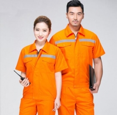 安富利夏季工作服短袖套装反光条薄款劳保服 橘黄套装 JC.1611