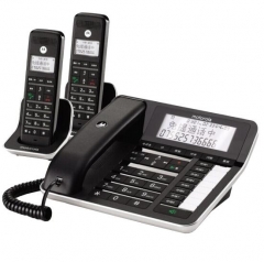 摩托罗拉(Motorola)数字无绳录音电话机 无线座机子母机一拖二 通话录音 可扩展子机C7001C 黑色 IT.1589