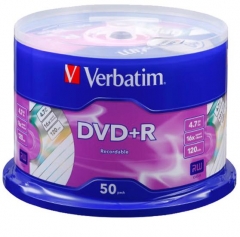 威宝（Verbatim）DVD+R 光盘/刻录盘 16速4.7GB 雾银素面 桶装50片 空白光盘 台产 97174 PJ.827