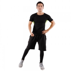 范迪慕 运动套装男士健身服紧身速干透气吸湿排汗跑步篮球套装健身衣男 FNZ9001-网布绿-短袖三件套-XXXL