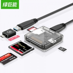 绿巨能（llano）读卡器 兼容USB3.0/2.0 多功能四合一支持TF/SD/MS/CF存储卡等+Type-C转接头 安卓OTG转换器