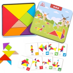 福孩儿 木质七巧板套装配教学卡片 智力拼图幼儿园小学生一年级教具用早教拼板