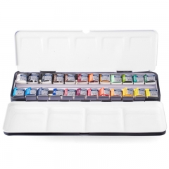 温莎牛顿 歌文水彩颜料 固体水彩 户外写生水彩绘画颜料 24色半块铁盒套装