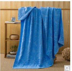 迎馨家纺 全棉提花纯色毛巾被 多功能透气空调毯子午睡沙发四季毯盖毯 蓝色 150*200cm  货号100.ZD612 提花毛巾被蓝色
