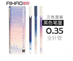 爱好（AIHAO） 中性笔0.35m全针管星空拔帽水笔碳素笔笔芯黑色80254 货号100.SQ157 随机外壳1盒6支