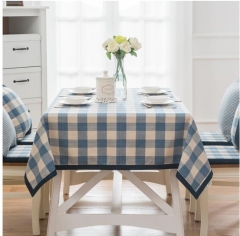 珊诗丽 美式桌布长方形餐桌茶几盖布圆形桌台布餐桌布艺格子桌布 蓝色大方格 130*180cm 货号100.MZ
