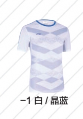 李宁 女子运动短袖T恤 ATSM415-1 白/晶蓝 货号100.SQ463 XXL