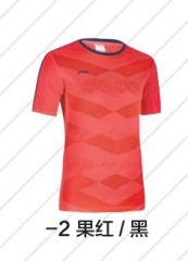 李宁 女子运动短袖T恤 ATSM415-2 果红/黑 货号100.SQ464 M